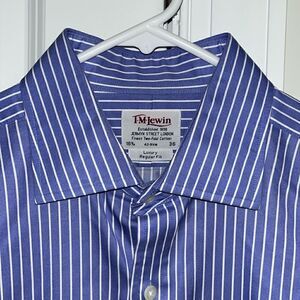 French Cuff T. M Lewin Vivid blue & white stripe business dress shirt 16 1/2 x36
